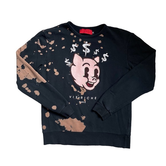 Vie + Riche Paris embroidered piggy head bleached pullover sweater - Picture 5 of 10